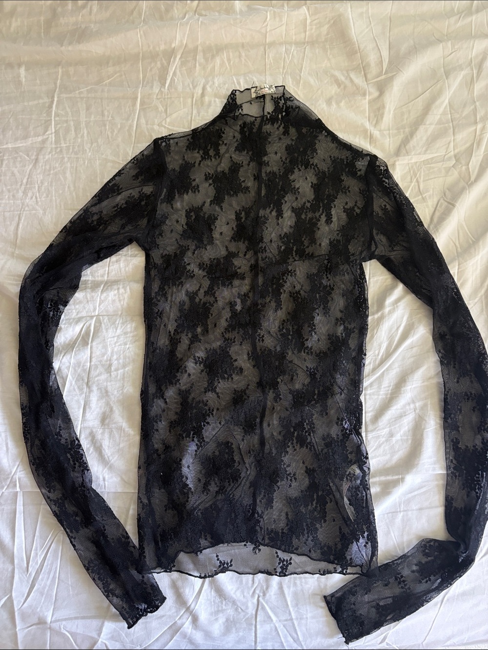 Free People Black Sheer Lace Long-Sleeve Top